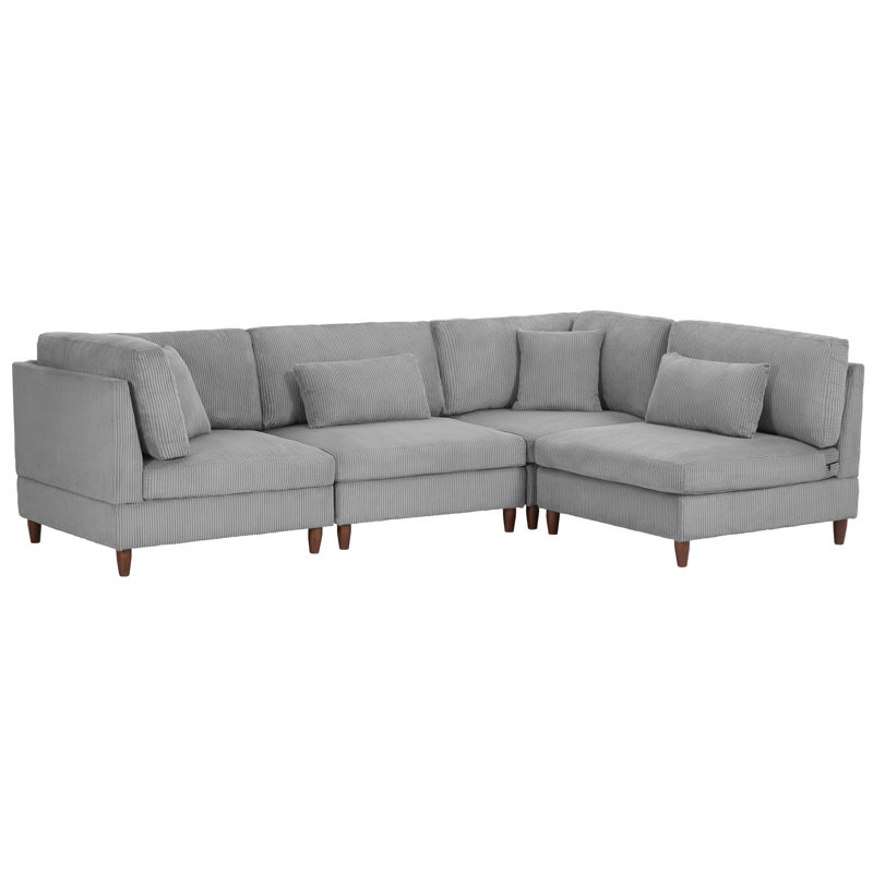 Michelyn 160.4"W 4 - Piece Corduroy Modular Sectional Sofa with Solid Wood Leg, Light Gray Corduroy