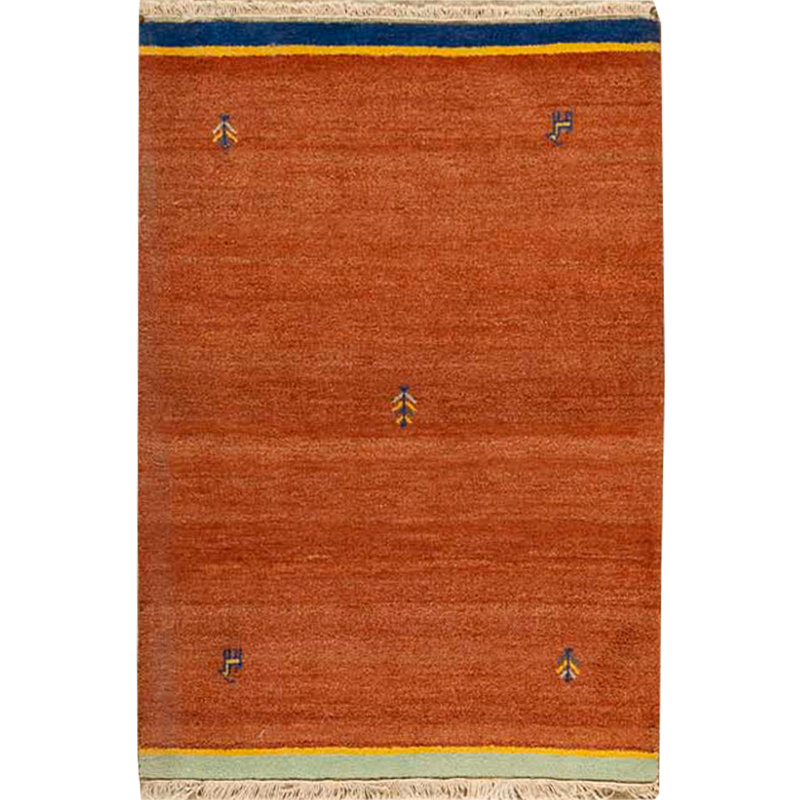 Tapis marocain en laine noué à la main rouille / bleu / jaune