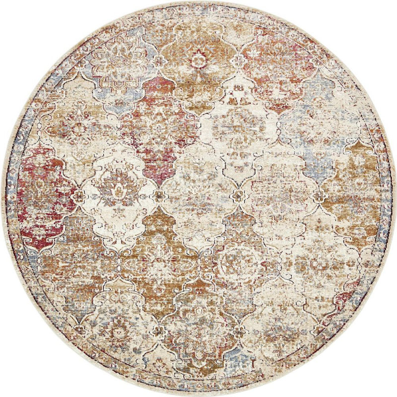 Tapis à motif oriental kaki Widger, Rond 8 pi