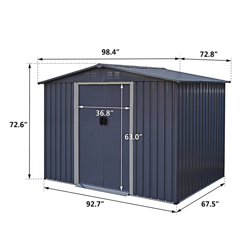 Dark Gray 8 x 6 FT Metal Outdoor Storage Shed with Sliding Doors
