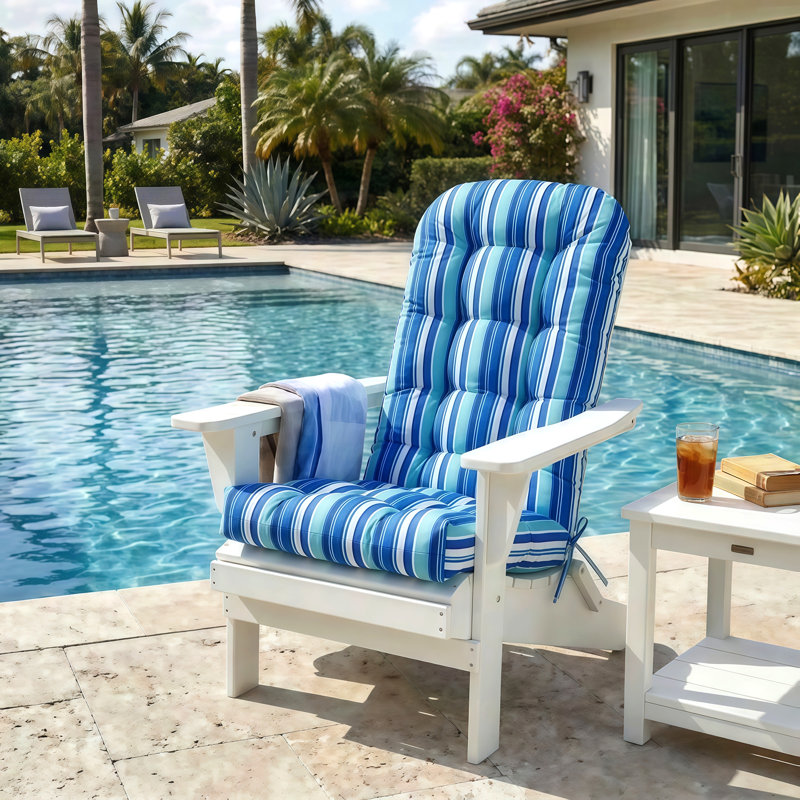 Outdoor/Indoor High Back Chair Cushion, Blue Stripes