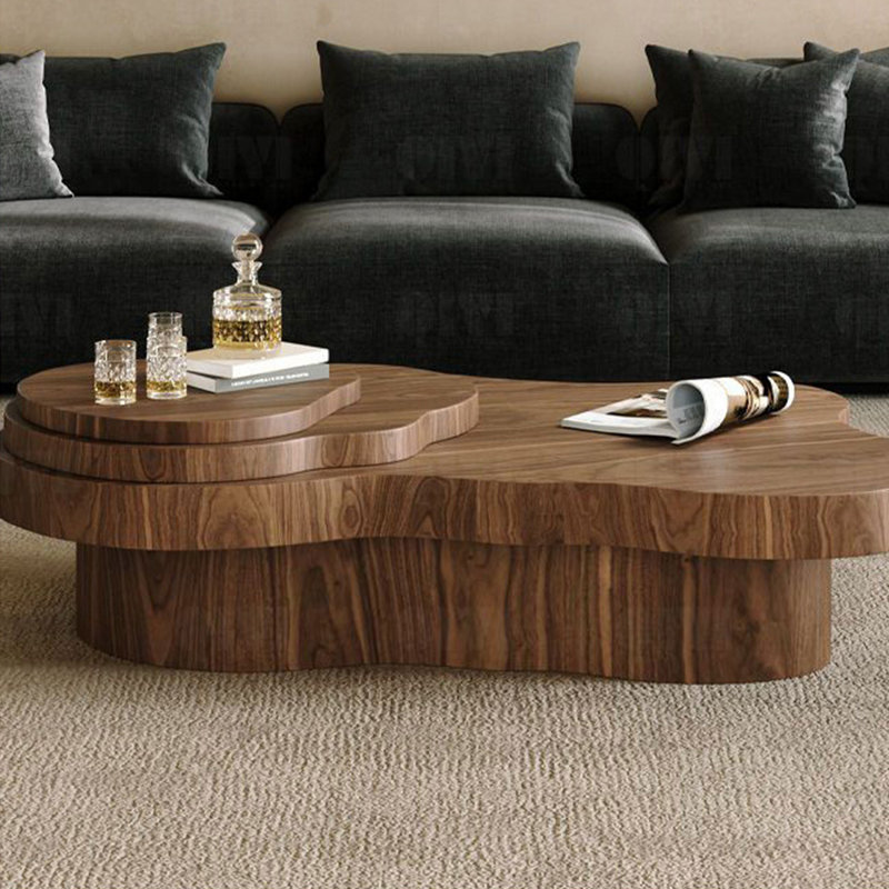 Ensemble de tables basses en MDF brun et en bois massif