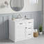 Meuble-lavabo autoportant blanc à un lavabo de 91 cm (36 po), avec comptoir en céramique et porte d'armoire à fermeture amortie.-1923477869