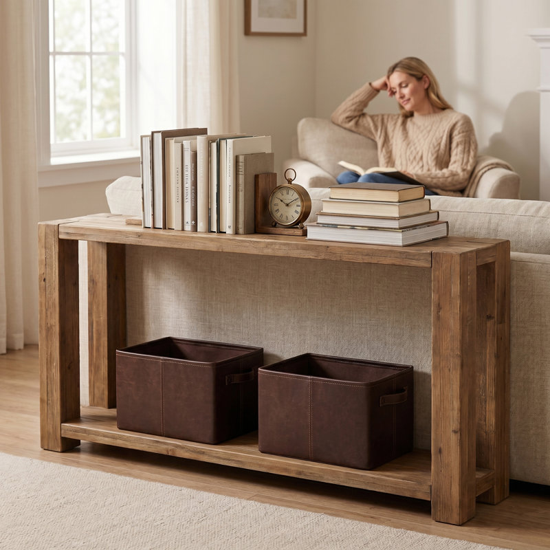 63" Solid Wood Console Table, 2-Tier