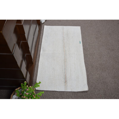 Tapis kilim turc rétro Oushak - chanvre tissé à la main avec motif tribal Anatolian beige