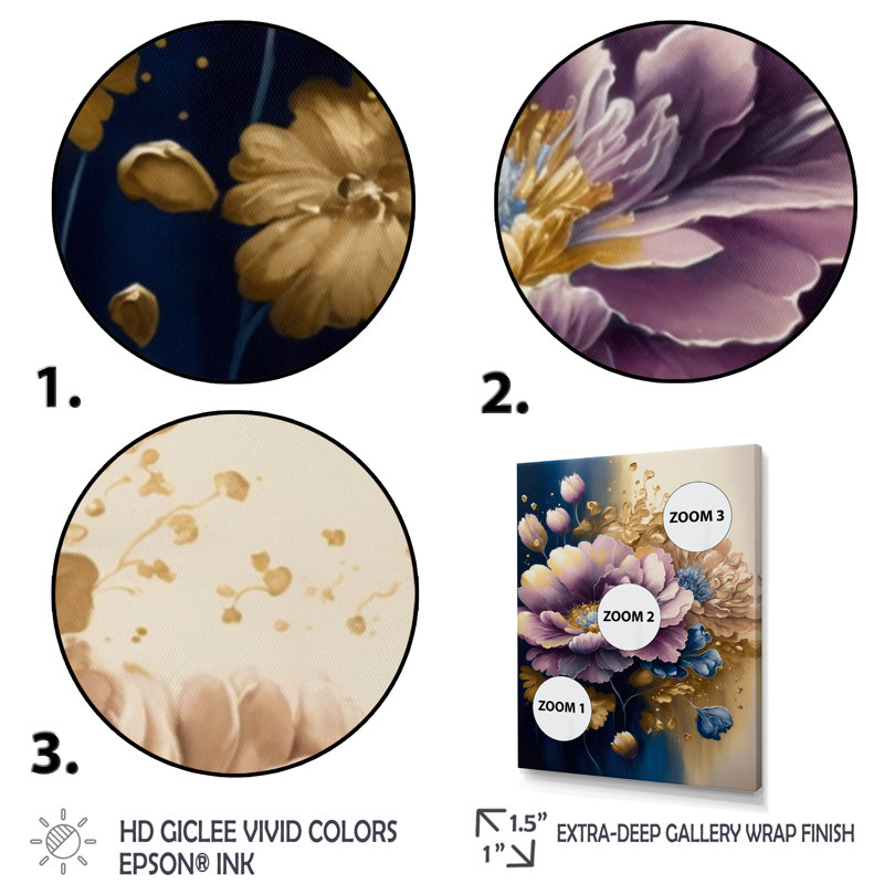 Fleurs mauves et bleues à l'aquarelle III - Impression sur toile, H 40 po x l 30 po x P 1,5 po, Toile tendue