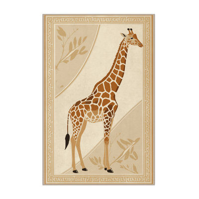 Machine Washable Pavli Giraffe Traditional Block Print Rug in Beige – Beige Binding