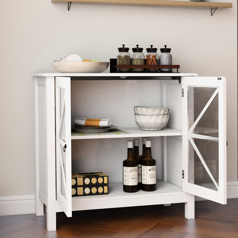 Armoire polyvalente à usage domestique - Rangement de cuisine avec portes à double vitrage. Conception rustique, nickel brossé. Fabrication, peint. Blanc, assemblage facile. Rangement fonctionnel amplement spacieux.