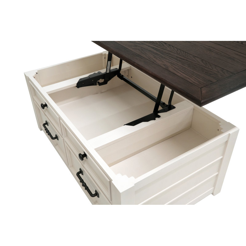 Lift Top Coffee Table With 2-Drawers, Black/Beige