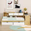 Lit de jour en L en bois avec tiroirs de rangement, tablettes et bureau-101251118-101251119