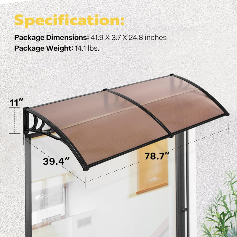Specstar Polycarbonate Cover Retractable Window Awning, 11" H x 78.7" W x 39.4" D