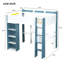 Lit mezzanine double en bois avec tablettes de rangement intégrées, portemanteaux et bureau