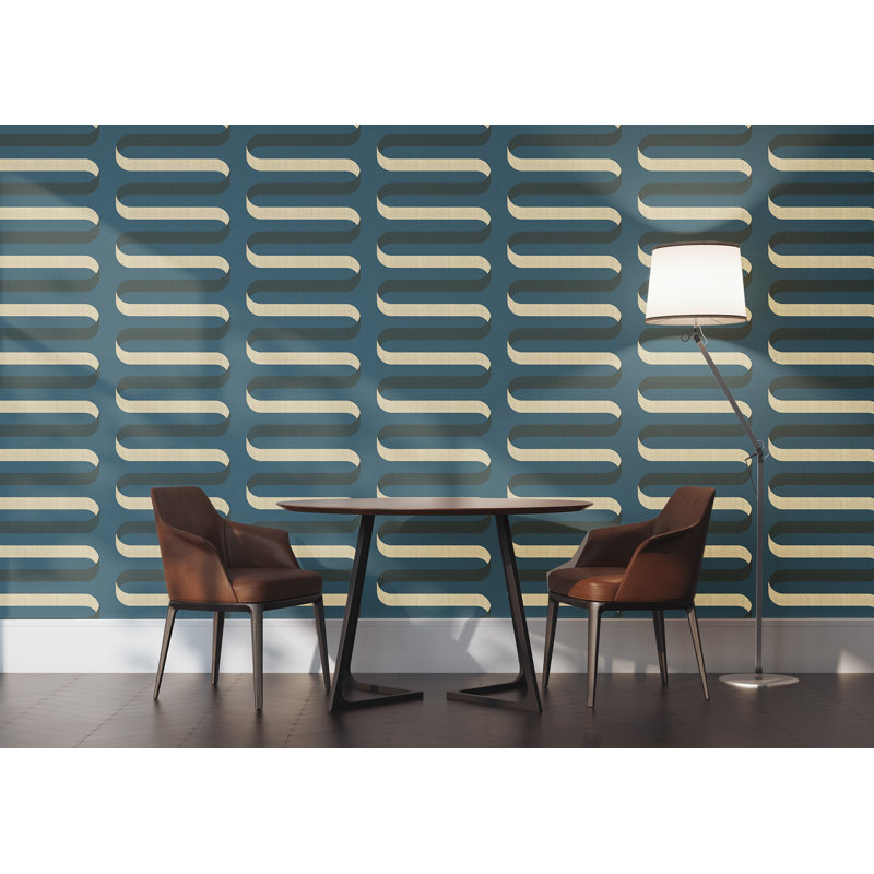 Folding Ribbon 10' L x 24" W Wallpaper Roll, Peacock Blue, Self-adhesive, Vinyl
