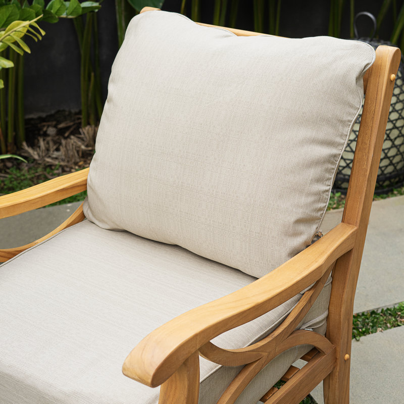 Chaise de patio en teck Brunswick avec coussins, Beige, Naturel