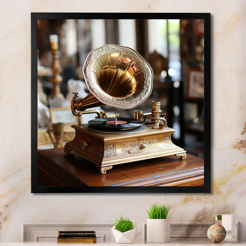 Rétro Phonograph Serenade - Phonographs, art mural, Cadre simple noir, H 30 po x l 30 po x P 1,5 po