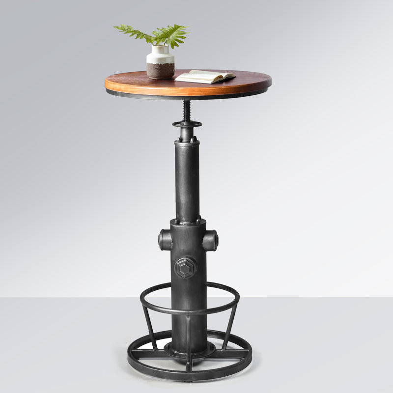 Dining Table Pine Round Solid Wood Top Metal Base Dining Table, Silver