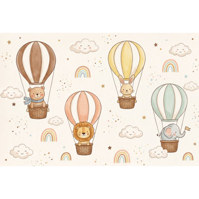 Papier peint pépinière, montgolfières, animaux mignons, décoration murale amovible