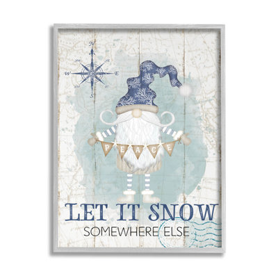 Let It Snow Somewhere Else Gnome, art de la giclée encadrée par Jennifer Pugh