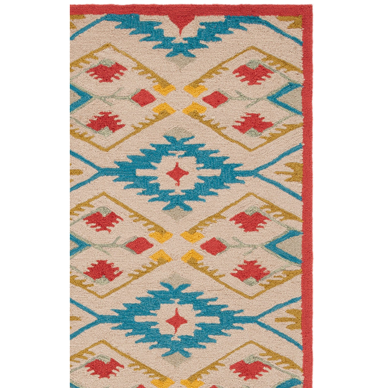Tapis beige / bleu / rouge fait à la main Adera, Rectangle 5 pi x 8 pi