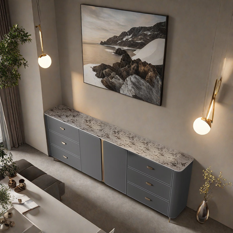 Italian Minimalist Luxury Sideboard, Gray, 35.43" H x 62.99" W x 13.78" D