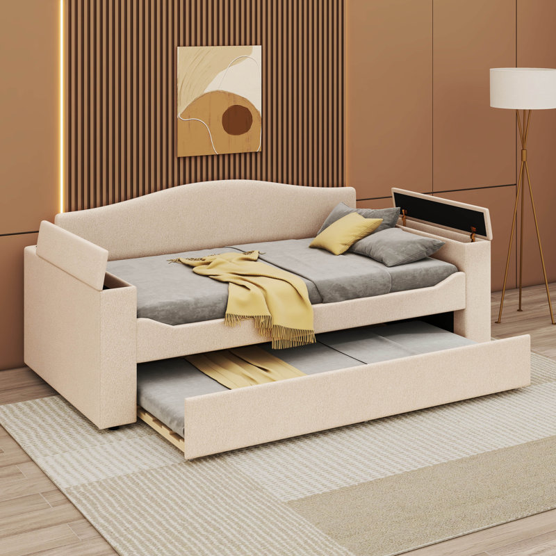 Lit de jour rembourré Verlisa, Simple, Beige