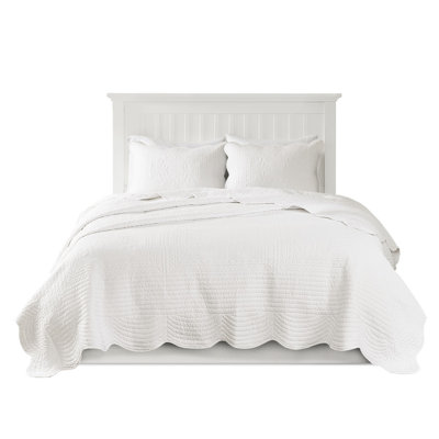 Courtepointe 3 pièces double / grand, bordure festonnée réversible, extérieur en microfibre, rembourrage 90% coton, entretien simple, blanc, double / grand Country Excite avec bords, housse, lavable à la machine, élégant