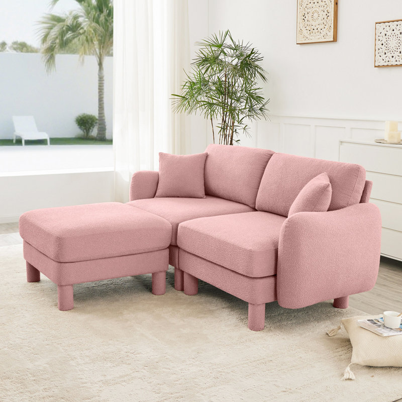 Canapé modulaire à 2 places avec accoudoirs en forme de coquillage, repose-pieds amovible et pieds cylindriques Boucle, Pink