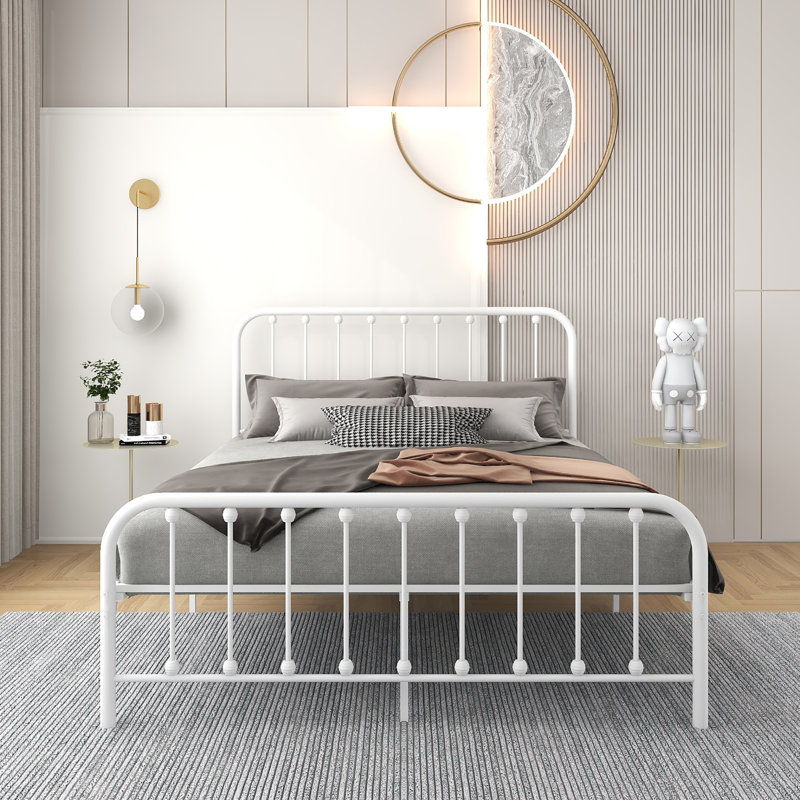 Glyn Metal Slat Bed, Queen, White
