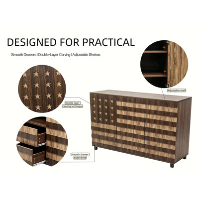 55 Inch Two‑Tone Wood Sideboard Buffet Cabinet, Star‑Cutout TV Console Credenza with Drawers & Adjustable Shelves, Storage Cabinet for Living Room, Dining Room, Kitchen, Entryway