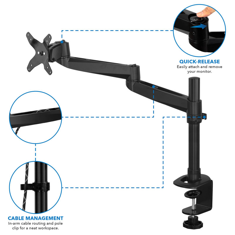Black Metal Full Motion Desk Monitor Mount Arm