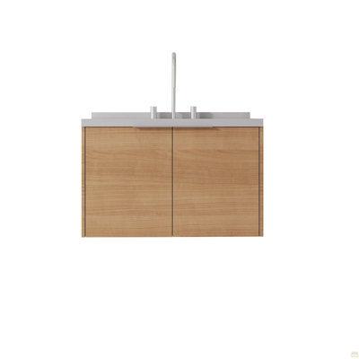 Meuble-lavabo flottant 30 po avec lavabo, porte à fermeture douce, comptoir et dosseret en granite blanc cultivé 2 po, contreplaqué, chêne