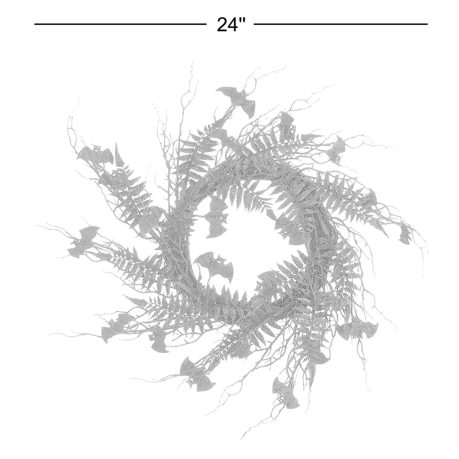 24" Halloween Black Fern and Bats Wreath