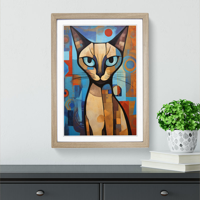 Siamese Cat - Single Picture Frame Print on Wood, Oak Framed, 46cm H x 34cm W
