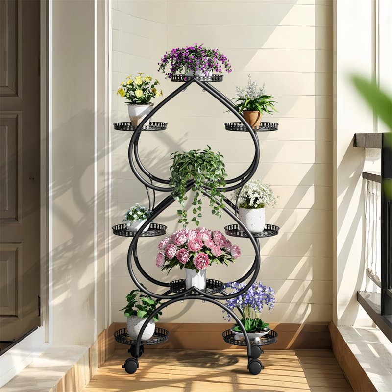 Support de jardin mobile en métal pour 6 terrasses, 9 pots et 9 roues pour terrasse, balcon et cour arrière