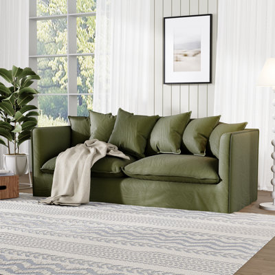 Castina 80" Fabric Upholstered Contemporary Sofa Slipcovered Sofa Couches with Accent Pillows, Washable Slipcover
