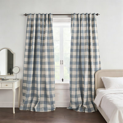 Farmhouse Buffalo-Check Blackout Curtain Rod Pocket Chambray For Living Room 52X84 1 Panel