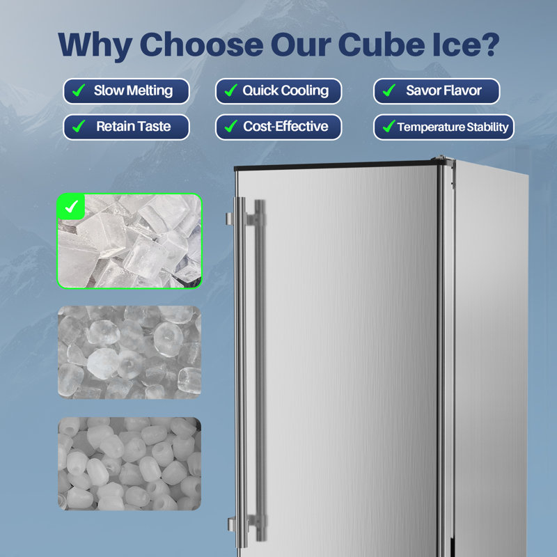 Coolake 15 Inch Wide Under Counter Ice Maker Machine, 80lbs/day Built-in Freestanding Ice Maker With 25lbs Storage Bin, Stainless Steel Self-cleaning Lcd Panel, Under Cabinet Ice Maker For Home Office