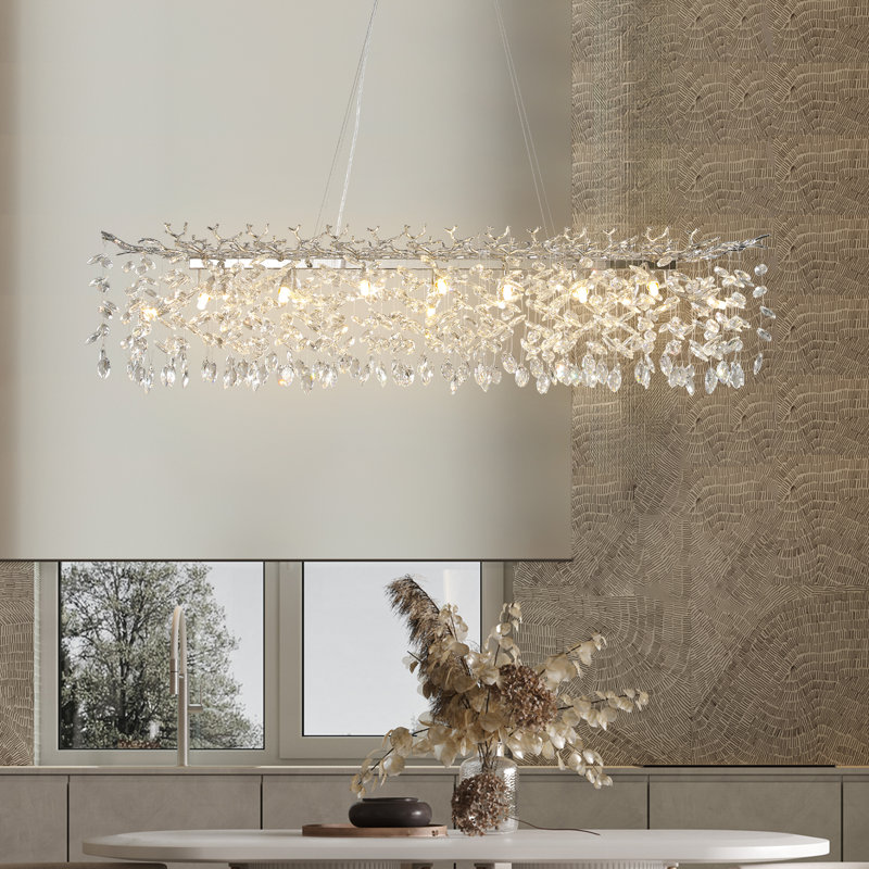 Modern K9 Raindrop Crystal Rectangular Tree Branches Chandeliers, Silver, 16" H x 16" W x 60" D, 16