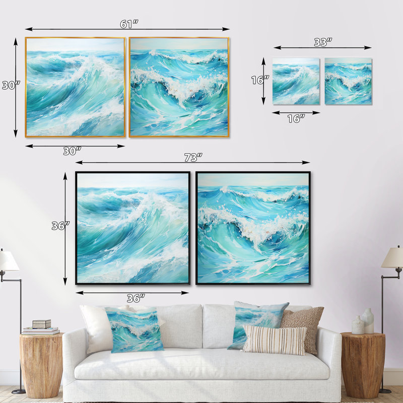 «Ocean Charm», ensemble de 2 collages carrés carrés, H 16 po x l 33 po, Toile tendue