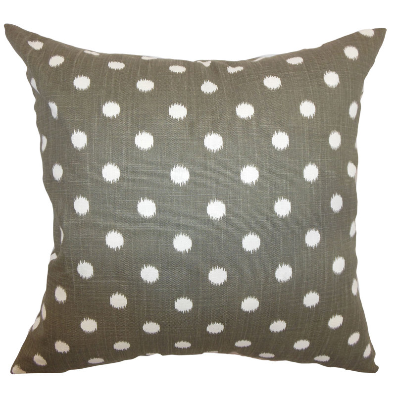 Polka Dots Cotton Reversible Throw Pillow, Grapevine Brown Dossett, 18" x 18", Down Blend