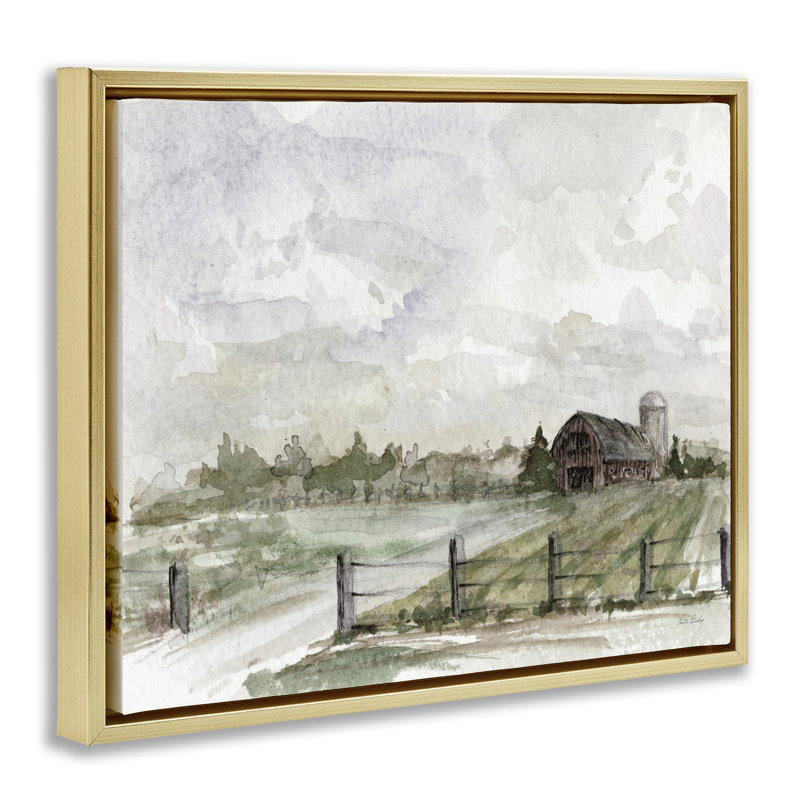 «Rustic Barn & Fence» par Patti Bishop, H 25 po x l 31 po, Cadre flottant métallique doré