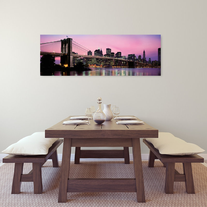 Brooklyn Bridge Across The East River At Dusk Manhattan New York City New York State USA by Richard Sisk - Wrapped Canvas Panoramic Print