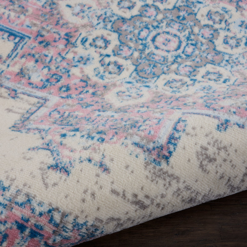 Tapis oriental ivoire / rose Burnie, Tapis de couloir 2 pi 2 po x 12 pi