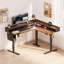 Bureau debout en L de 63 po à hauteur réglable avec 3 tiroirs et tablette pour moniteur, bureau de coin électrique Comupter, bureau de travail assis-debout, bureau de jeu ergonomique, noyer noir-1093256802-1101465120-1101465121