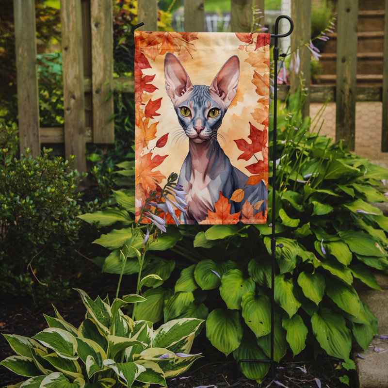 Chat en feuilles d'automne drapeau de jardin, Peterbald