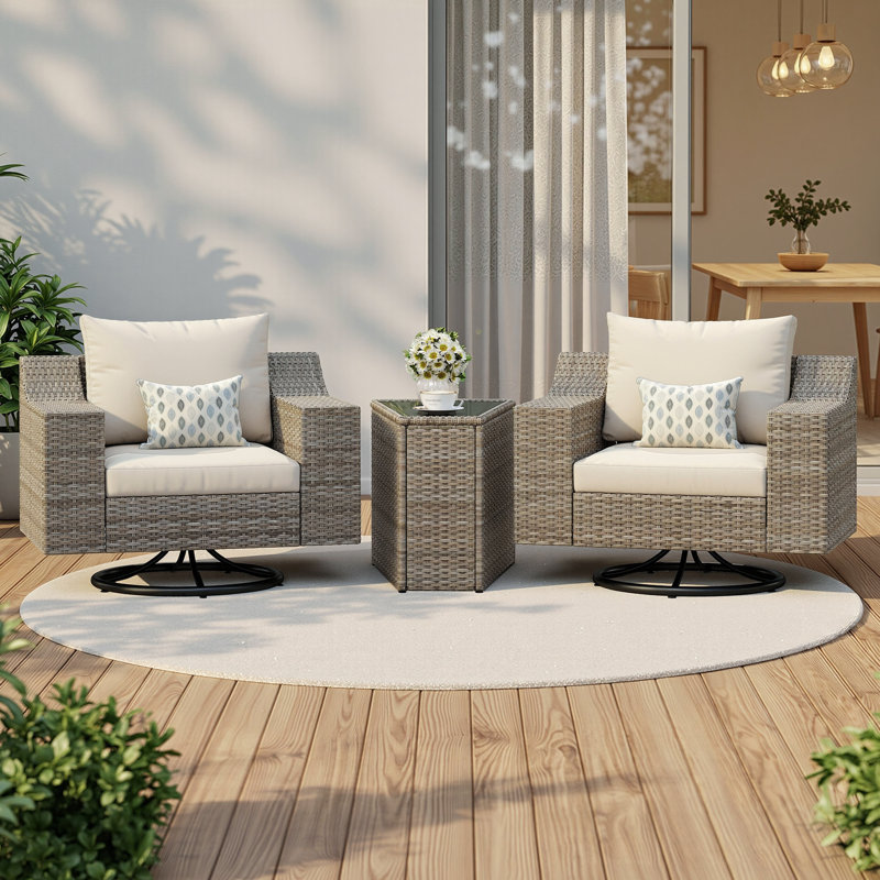 Chayenne 2-Person All-weather Wicker Patio Swivel Rocking Chairs With Side Table