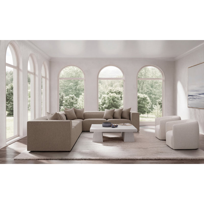 Bernhardt Bliss 4-Piece Fabric Sectional, Light Beige Polyester, 28" H x 160.5" W x 123.5" D