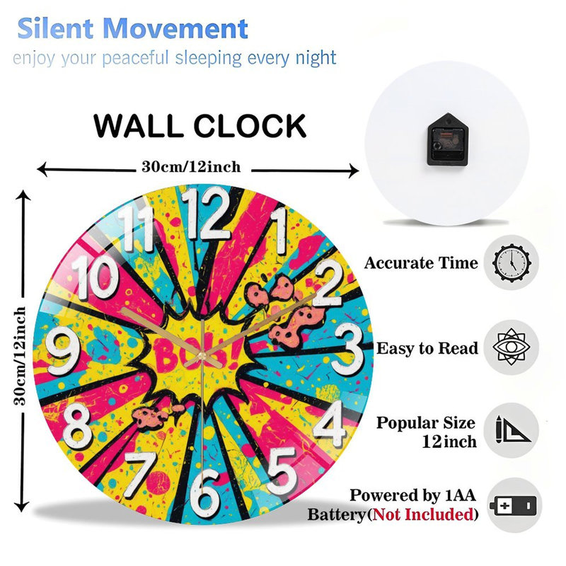 Horloge murale colorée Pop Art