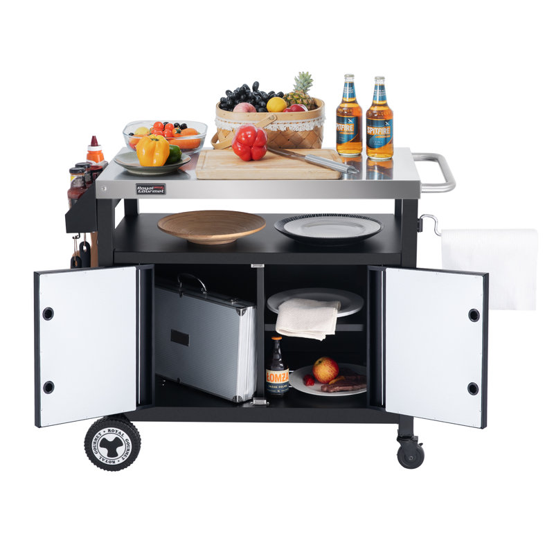 Chariot pour îlot de cuisine avec comptoir et armoire de rangement en acier inoxydable Royal Gourmet