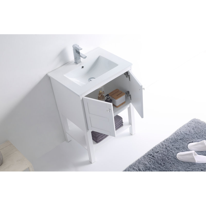 Wilner 24'' Single Bathroom Vanity with Ceramic Top, White